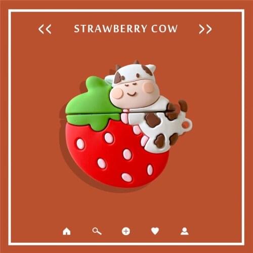 3D Strawberry Dairy Cow Silicone Protection Headset Cases For Apple Airpods Pro Gen 1 2 Shockproof Earphone Cover Headphone Case