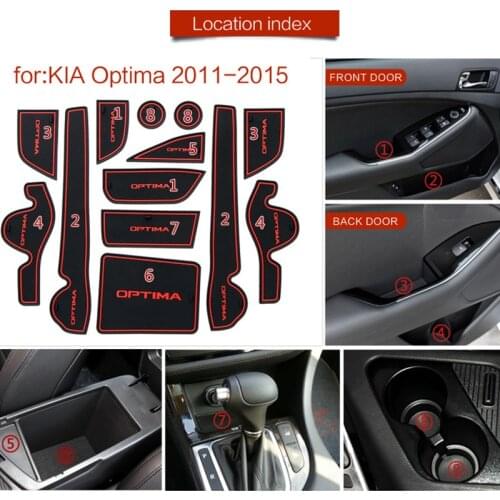 For KIA Optima 2010 - 2015 KIA K5 3D Rubber Mat Anti Slip Mat Door Slot Pad Cup Cushion Groove Mat Car Accessories