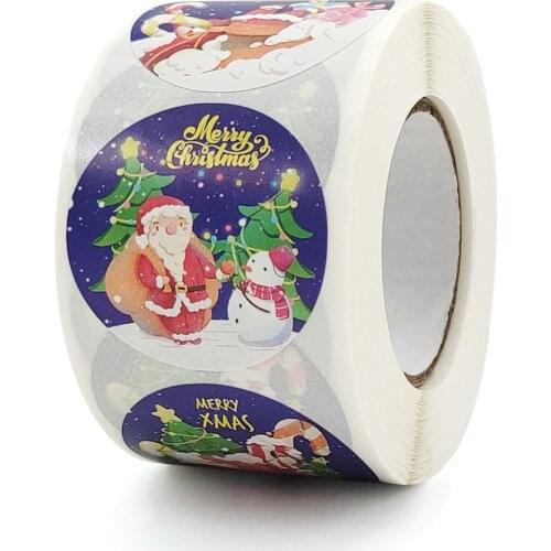 Merry Christmas Stickers Labels 1.5 Inch 500pcs Round Christmas Tags Adhesive Decorative Envelope Seals Sticker for Xmas Cards