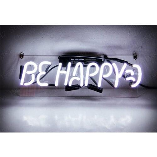 Christmas Gift Neon Signs Real Glass Tube Be Happy Beer Bar Pub Homeroom Girlsroom Party Decor 14x7