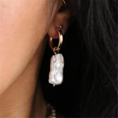 Handmade Baroque Pearl Earrings 14 Gold Filled Jewelry Minimalism Brincos Oorbellen Pendientes Boho Hoop Earrings For Women