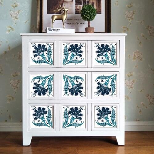 Funlife 15*15cm / 20*20cm Iznik Pattern DIY PVC Waterproof PVC Self Adhesive Furniture Bathroom Wall Sticker Tile Sticker TS053