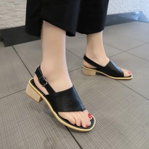 Womens Thick Heel Clip Toe Belt Buckle Sandals Women Casual Summer Low Heels Sandals For Wedges Shoes