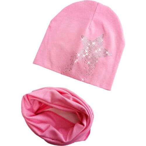 Hat childrens infant Silver star diamond embroidery Baby Hat Girl Boy Cap Kids cotton Beanie bonnet Collar Scarf set baby cap