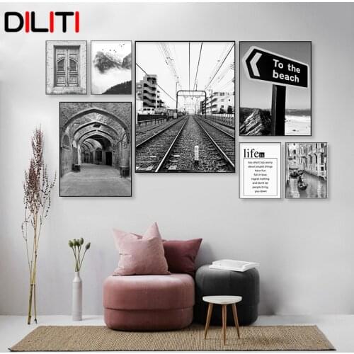 Nordic Minimalism Paris City Church Posters and Prints Vintage Door Canvas Painting Life Quote Wall Art Picture for Living Room