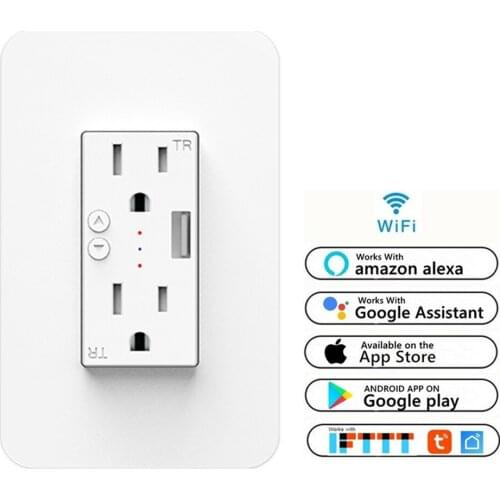 Smart in-Wall Outlet Plug, Smart Socket Work with Alexa, Google Home, IFTTT with USB Charge Port TR Receptacle KS-604S