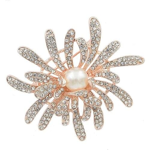 Utei Jewelry Amazing Rose Gold Color Clear Austria Crystals Flower Women Wedding Bridal Bouquet Brooch Elegant Lady Special Gift