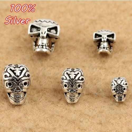 2pcs S925 Sterling Silver Color Jewelry Thai Silver Accessories Wholesale DIY Carved Skeleton Skull Beaded Bracelet