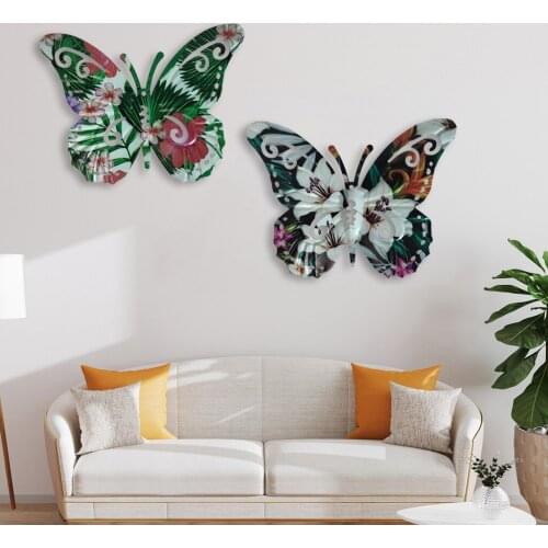 2x Handmade Iron Art Butterflies Wall Decoration for Indoor Outdoor Home Bedroom Living Room Kitchen Office Garden Ornament