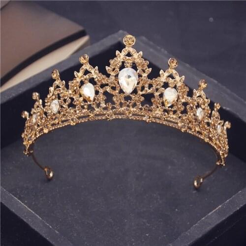 2021 Quality Yellow Crystal Tiaras Bridal Wedding Crown Headbands Small Diadem Prom Party Dance performance Hair Jewelry