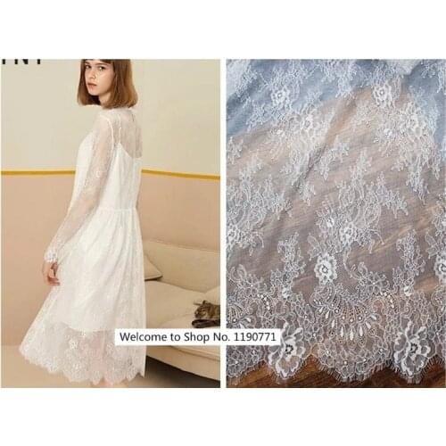 3 M/ Lot 150CM Wide High quality white black jacquard eyelash lace fabric diy craft wedding dress clothing lace material