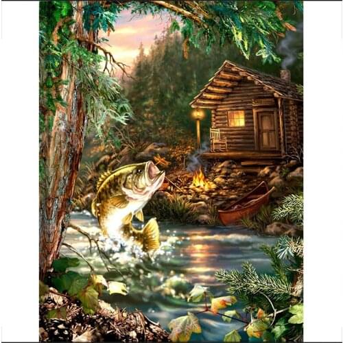 New 5D DIY Full Square / Round DrillDiamond Painting "Landscape fishing" 3D Embroidery Cross Stitch Rhinestone Home Decor Gift