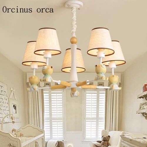 American Pastoral creation Bear Pendant lamp boy girl bedroom childrens room lamp Nordic modern cute animal resin Chandelier
