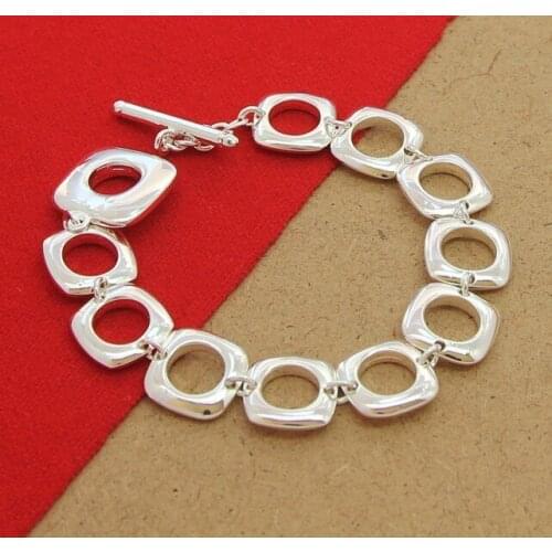 Free Shipping 925 Sterling Silver Square Round Cuff Bracelet Bangle for Women Men Charm Jewelry Party Gifts