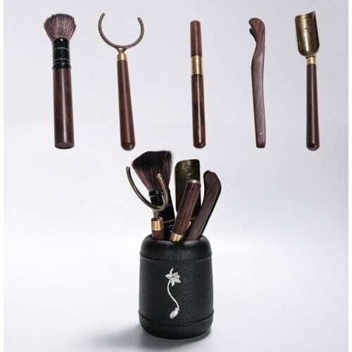 Black Pottery Tea Road Six Gentlemen Black Sandalwood Fittings Set Tea House Business Gifts