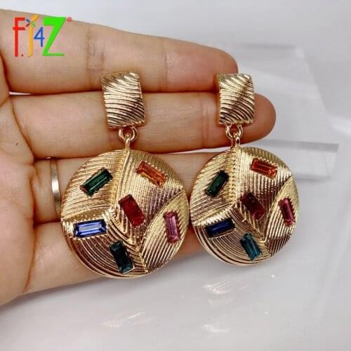 F.J4Z New Statement Earrings for Women Classic Alloy Colorful Stone Geometric Earrings Party Jewelry dropship