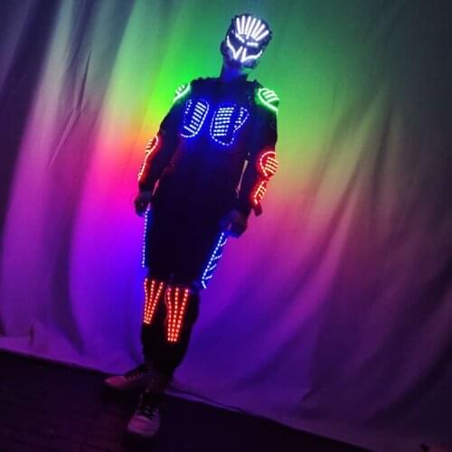 Future space warrior armor Led lumious costume with mask christmas nightclub bar stage dance show wear