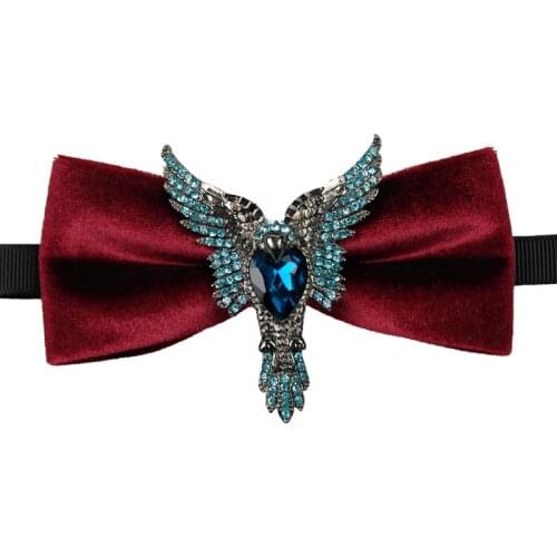 Groom Bow Tie Korean Fashion Mens Unisex Gifts Art Performance Wedding Banquet Crystal Semi-precious Stone Eagle Velvet Bowtie