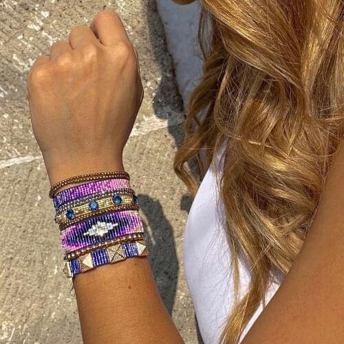 BLUESTAR MIYUKI Bracelet For Women Jewelry Turkish Evil Eye Bracelets Micro Pave Pulseras Handmade Woven Jewelry