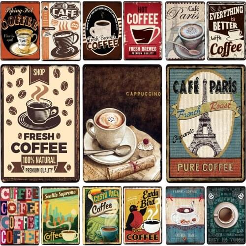 Hot Coffee Plaque Tin Sign Vintage Metal Painting Cafe Kitchen Pub Wall Decor Retro Plate Restaurant Decoration 20x30cm