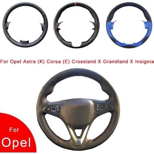 Punch Hand-Stitched Artificial Leather Car Steering Wheel Cover For Opel Astra (K) Corsa (E) Crossland X Grandland X Insignia