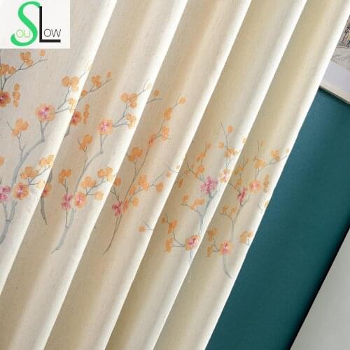 Plum Flower Coffee Purple Orange Floral Embroidered Exquisite White Curtains Cortinas For Living Room Bedroom Curtain Modern