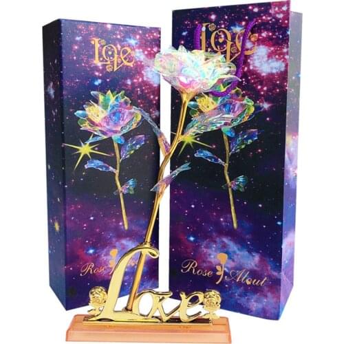 Exquisite Lasts Forever Love Rose Flowers 24K Foil Gold Mother Valentine Day Bright Gold with Lamp for Creative Gift