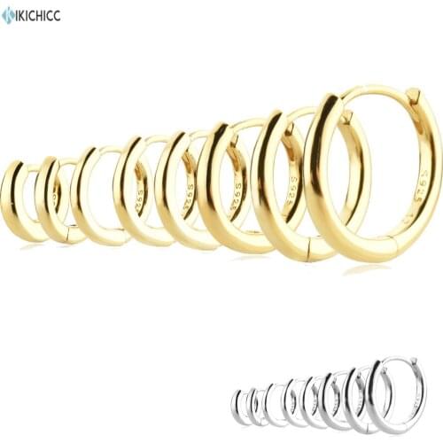 KIKICHICC 925 Sterling Silver Gold 5mm -12mm Plain Thick Huggies Size Circle Hoop Luxury Jewelry 2021 Women Wedding Gift Jewels