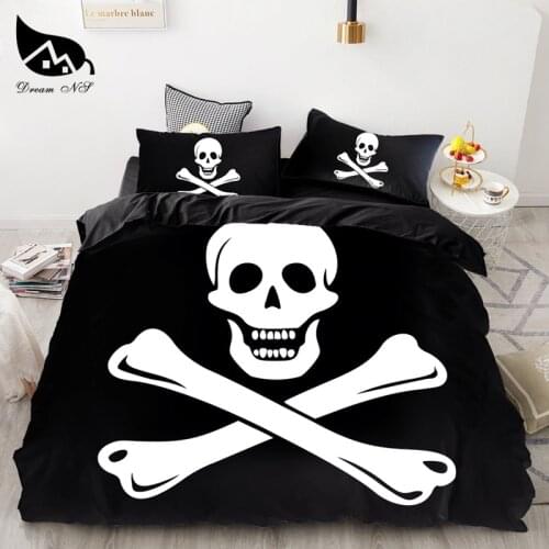 3Pcs Classic Pirate Captain Roulette Skull Active Print Pattern Bed Set Retro Style Adult Household Bedding Set