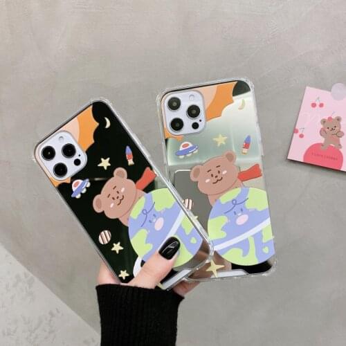 Space Silicone Planet TPU Cases For iPhone X XR 8 7 Plus SE 2020 Animal Mirror Back Cover For iPhone 12 11 Pro XS Max