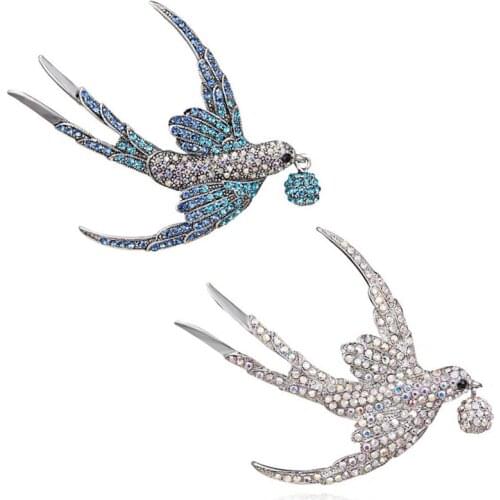 Flying Swallow Shape Beads Brooch Pins For Women Animal Bird Broche Jewelry Scarf Suit Lapel Pins Clothes Accessories