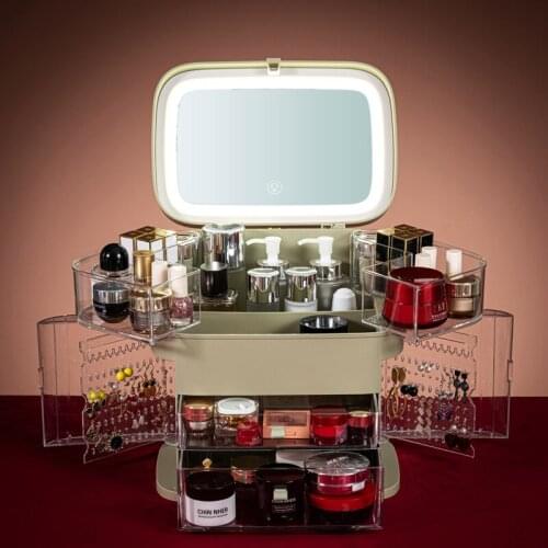 Fashion Luxury Makeup Organizer Drawe Transparant Modern Skincare Storag Box Perfume LED Organizador Maquillaje Bathroom Storage