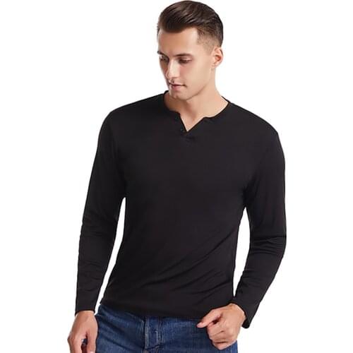 2021 T-Shirt Men Spring Cotton T Shirt Men Solid Color Tshirt Mandarin Collar Long Sleeve Top Men Brand Slim Fit Tee Shirts XXXL