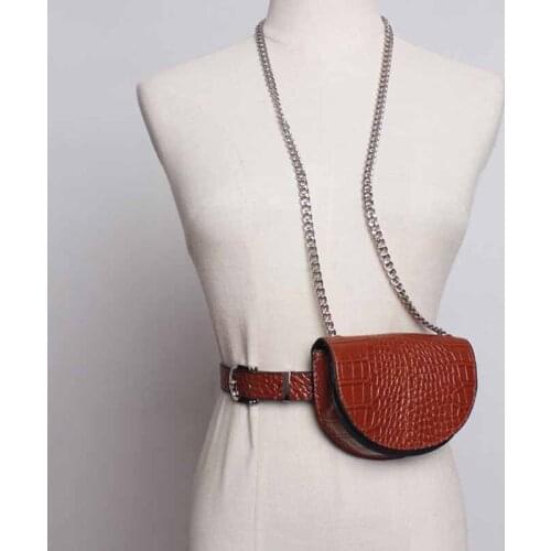 SeeBeautiful New Fashion 2020 Summer Autumn Metal Pin Buckle Chain Detachable PU Leather Bag Girdle Waist Belts Women N331