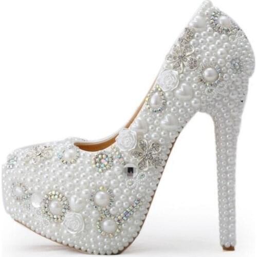 2017 New Fashion Sexy White Pearl Wedding shoes Crystal shoes High-heeled Wedding dress shoes