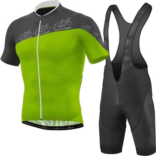 New Green Grey Cycling Jerseys Shirt Short Sleeve Sets Bicycle Clothing Bib Pants Bike Wear