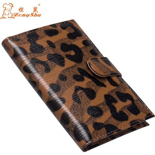 Brown Leopard pattern buckled card PU Leather women Travel Passport Holder Embossing Passport Cover Credit Card ID Bag