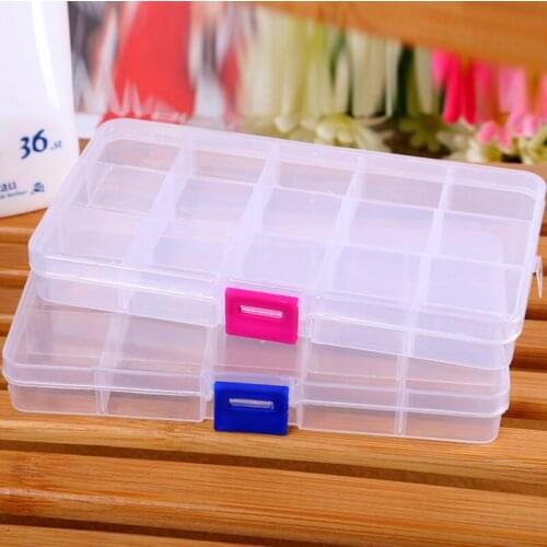 17.3*9.8*2.3CM 15 Compartment Plastic Clear Storage Box Small Box for Jewelry Earrings Toys Container LX5138