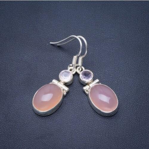 Natural Rose Quartz Handmade Unique 925 Sterling Silver Earrings 1.5" B2262
