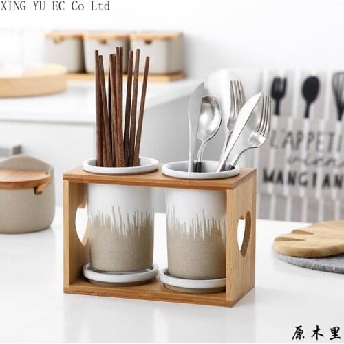 Japanese-style Ceramic Chopstick Holder Chopstick Barrel Household Creative Retro Drain Kitchen Cutlery Storage Box Rack