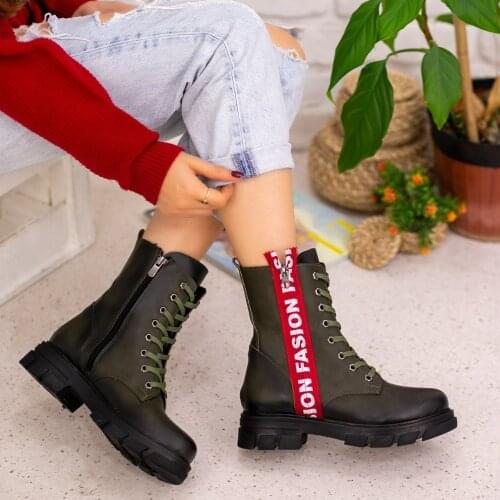 Tonar Mike Khaki Green Lace-Up Women Boots New Season Zipper Comfortable and Stylish