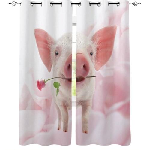 Pink Pig Flower Rose Window Curtains for Living Room Bedroom Kitchen Modern Curtains Home Decoration Drapes Blinds