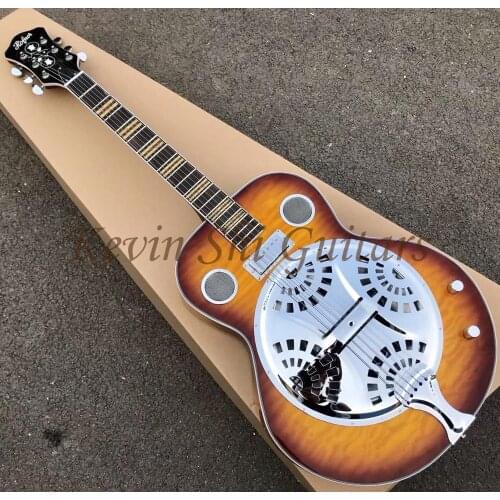 Vintage Sunburst Hofner Dobro Resonator Guitar Chrome Hardware metal top Mini Humbuckers Steel guitar Free shipping