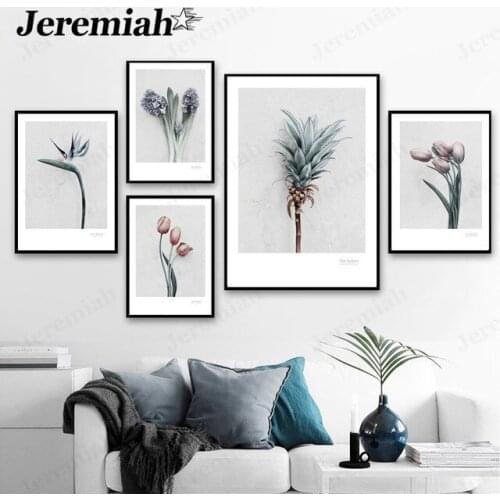 Vintage Flower Canvas Poster Pink Tulip Pineapple Painting Wall Art Nordic Home Living Room Decoration Accessories