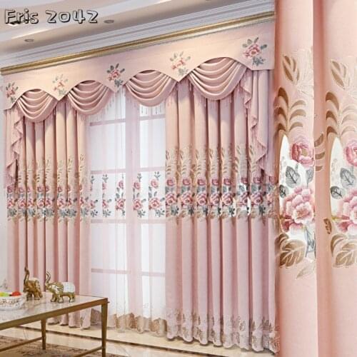 European-style High-end Atmospheric Light Luxury Chenille Embroidery Shading Embroidery Curtains for Living Dining Room Bedroom