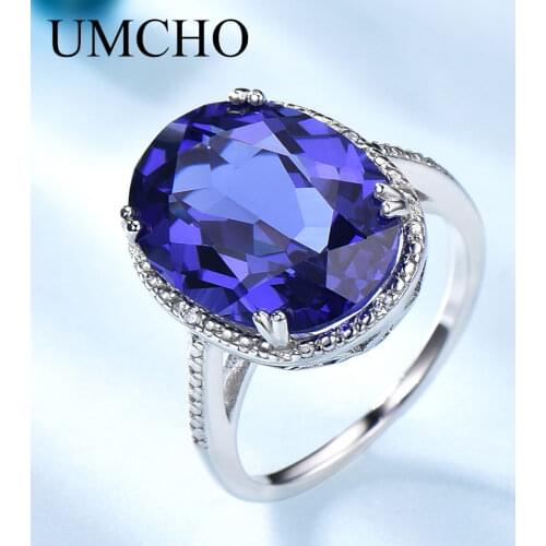 UMCHO Hyperbole Created Tanzanite Gemstone Jewelry 925 Sterling Silver Rings For Women Forlove Anniversary Gifts Fine Jewelry