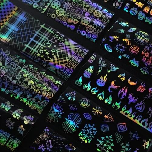 1 Pcs Holographic Nail Foil Flame Dandelion Panda Bamboo Holo Nail Transfer Stickers Nail Art Decal Adhesive Sticker Decorations