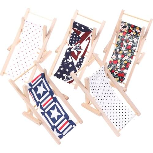 1PC Dollhouse Wooden Lounge Chair Striped for 1/12 Dollhouse Miniature Furniture for Dolls Beach Chair Christmas Gift Kids toy