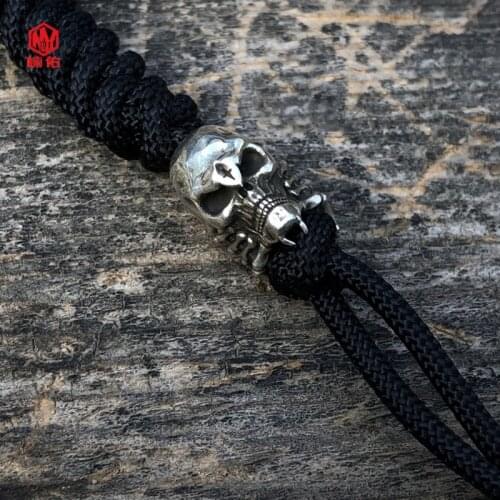1PC 925 Silver Handmade Alien Skull Spider EDC Paracord Beads Lanyard Pendants Knife Beads Umbrella Rope Cord Beads Pendants
