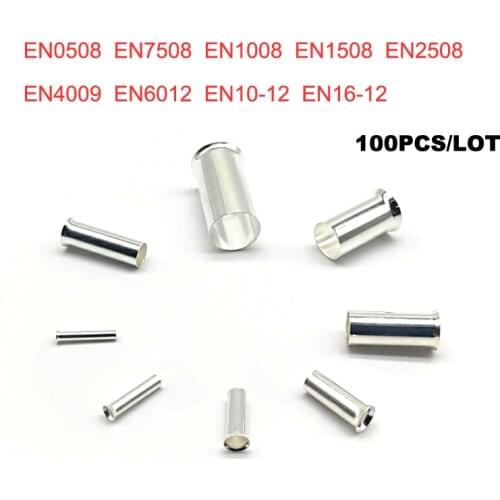 100pcs Copper tube bare cord end terminals Electrical crimp naked terminal wire connectors EN0508~EN16-12 cable ferrules 22-4AWG